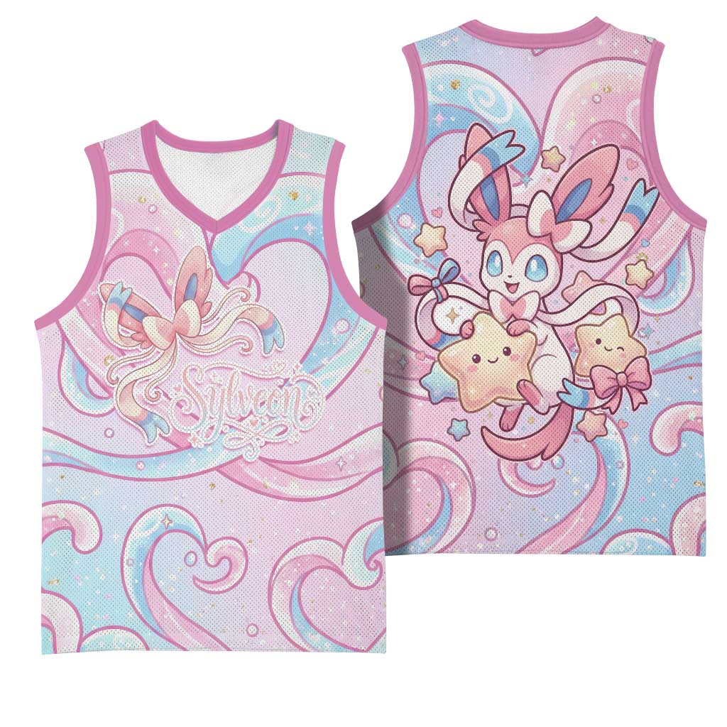 Sylveon Basketball Jersey Magical Pastel Heart Ribbon Art