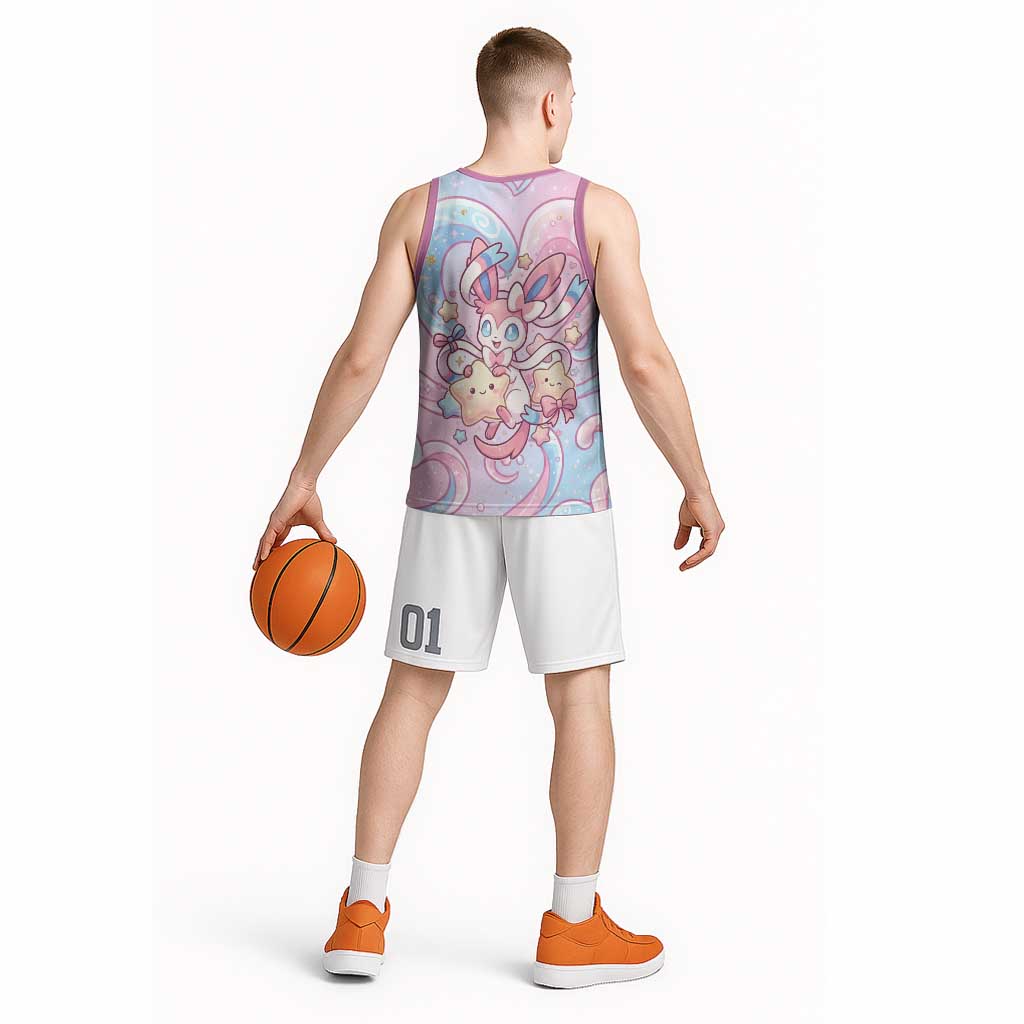 Sylveon Basketball Jersey Magical Pastel Heart Ribbon Art