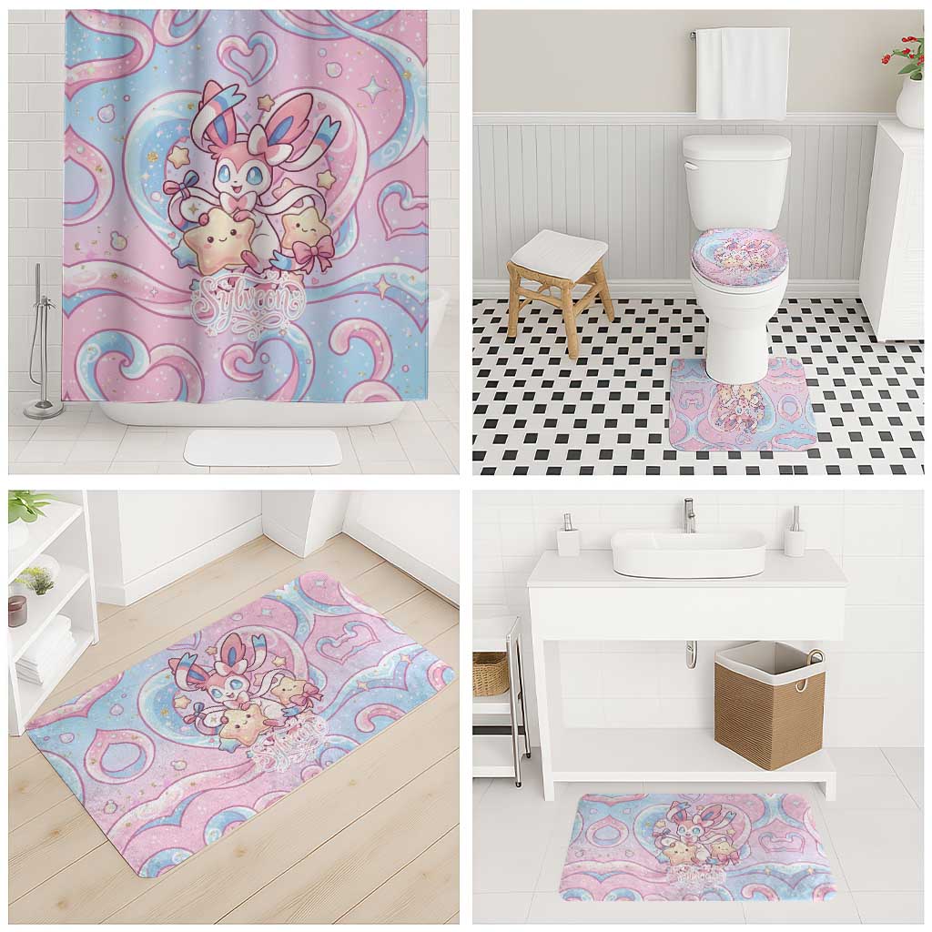 Sylveon Bathroom Set Magical Pastel Heart Ribbon Art