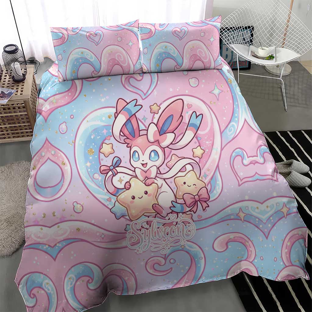 Sylveon Bedding Set Magical Pastel Heart Ribbon Art