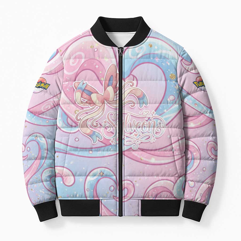 Sylveon Bomber Puffer Jacket Magical Pastel Heart Ribbon Art
