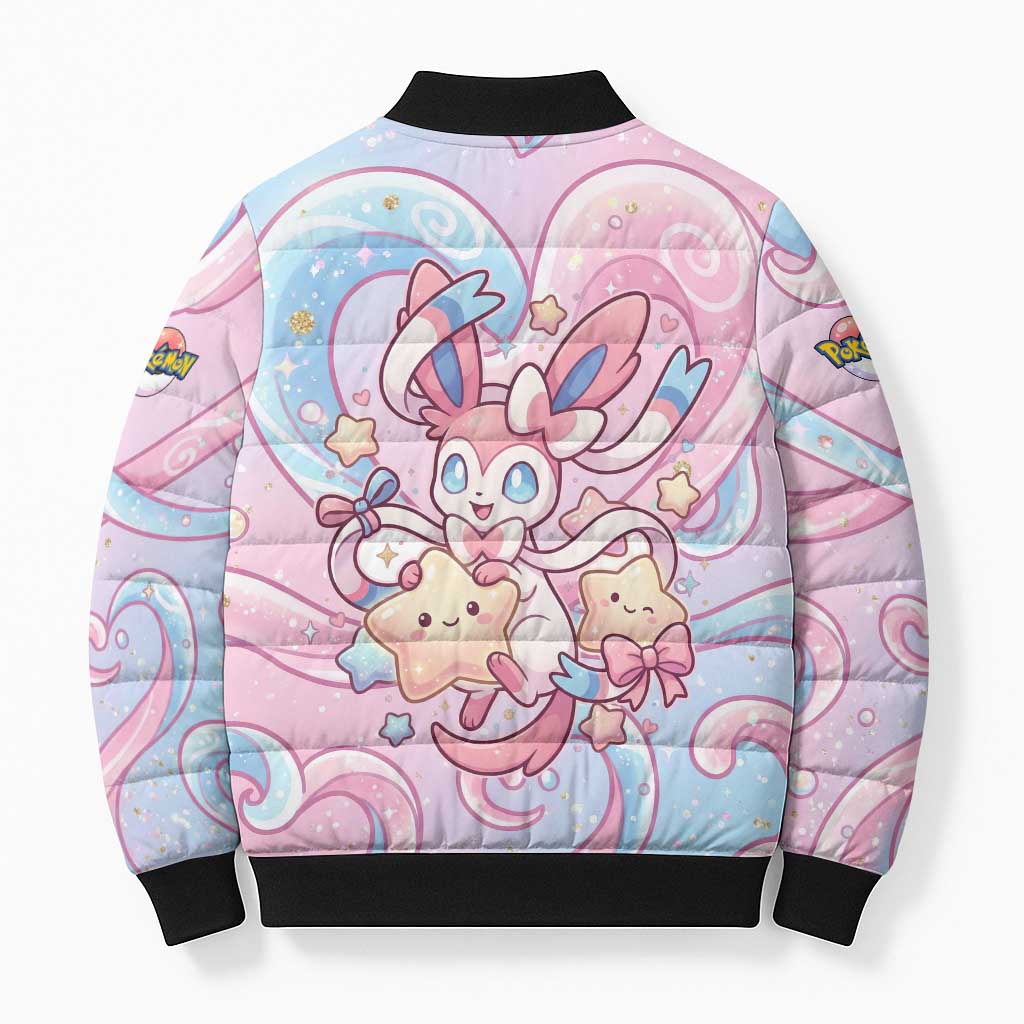 Sylveon Bomber Puffer Jacket Magical Pastel Heart Ribbon Art