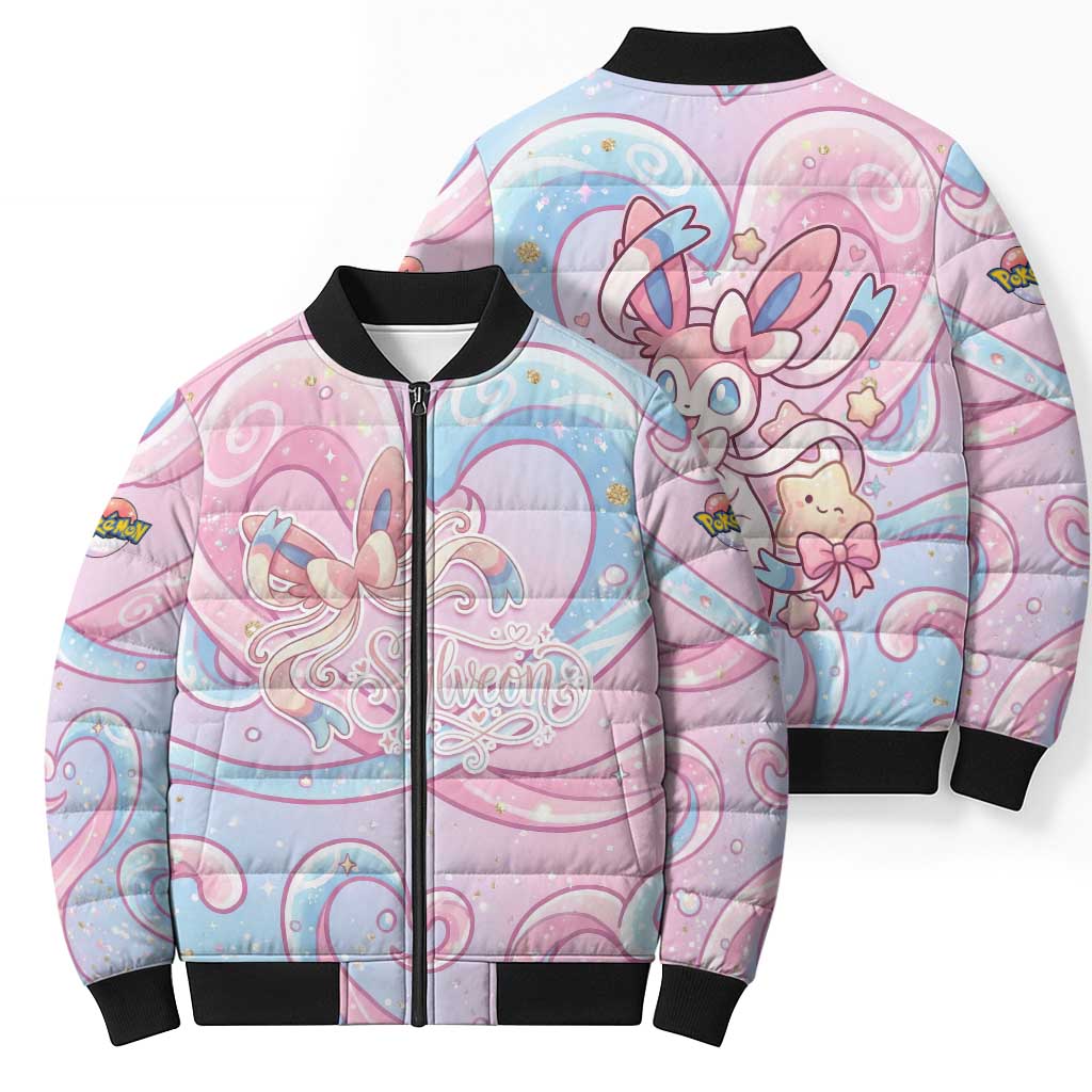 Sylveon Bomber Puffer Jacket Magical Pastel Heart Ribbon Art