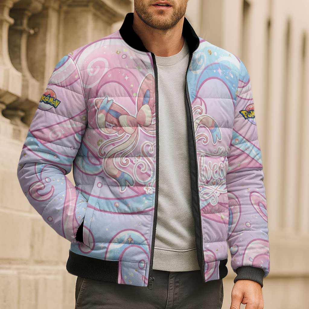 Sylveon Bomber Puffer Jacket Magical Pastel Heart Ribbon Art