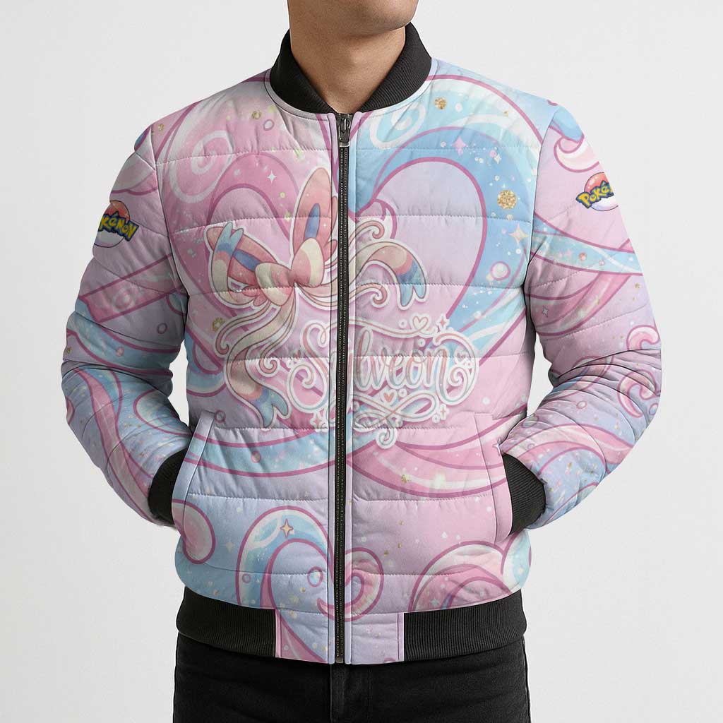 Sylveon Bomber Puffer Jacket Magical Pastel Heart Ribbon Art