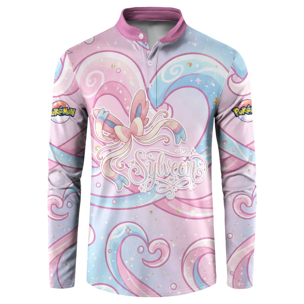 Sylveon Button Sweatshirt Magical Pastel Heart Ribbon Art