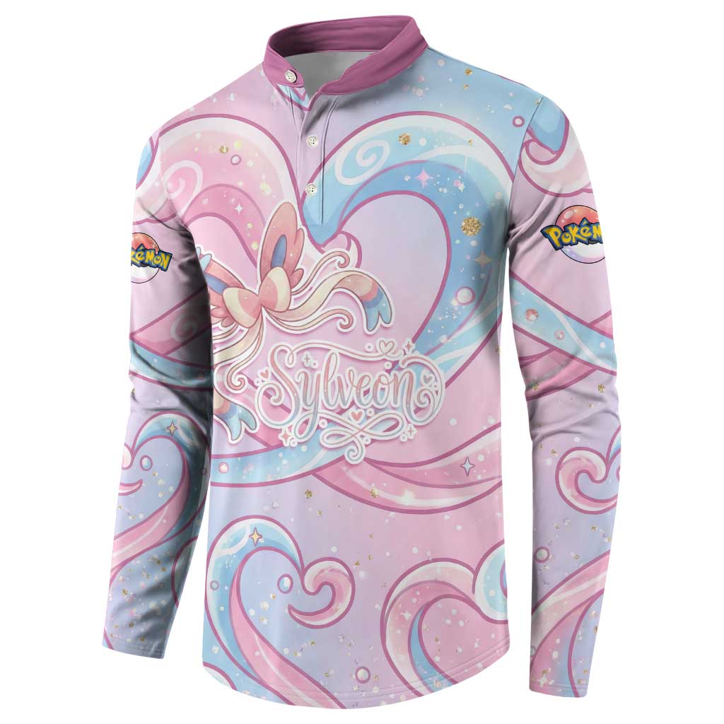 Sylveon Button Sweatshirt Magical Pastel Heart Ribbon Art