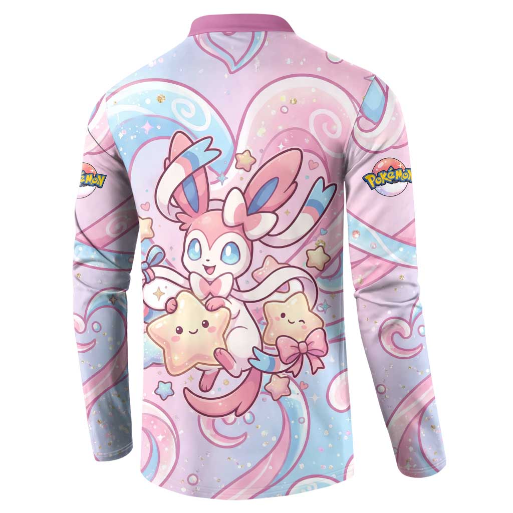 Sylveon Button Sweatshirt Magical Pastel Heart Ribbon Art