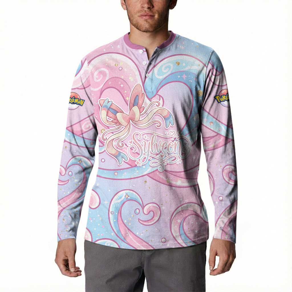 Sylveon Button Sweatshirt Magical Pastel Heart Ribbon Art