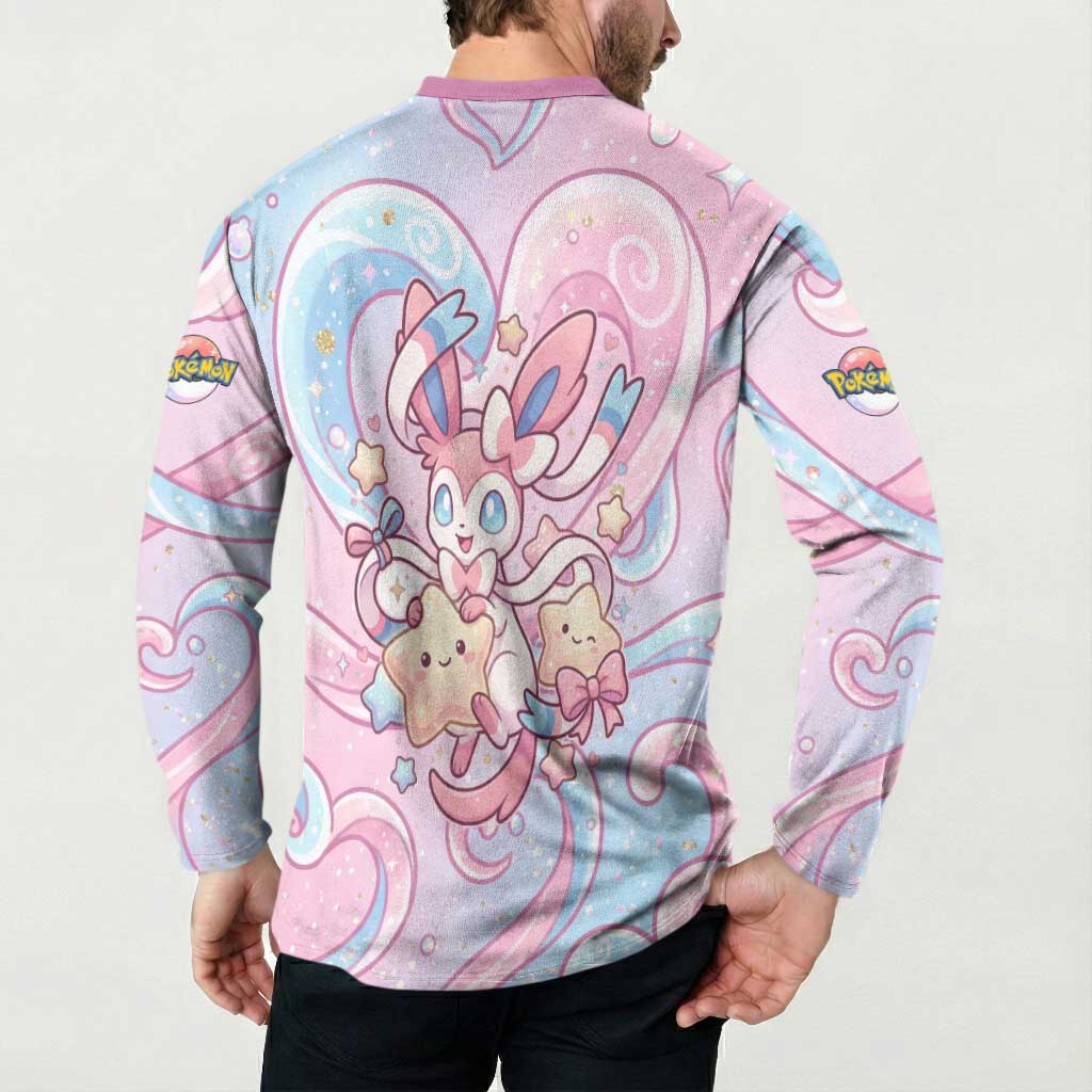 Sylveon Button Sweatshirt Magical Pastel Heart Ribbon Art