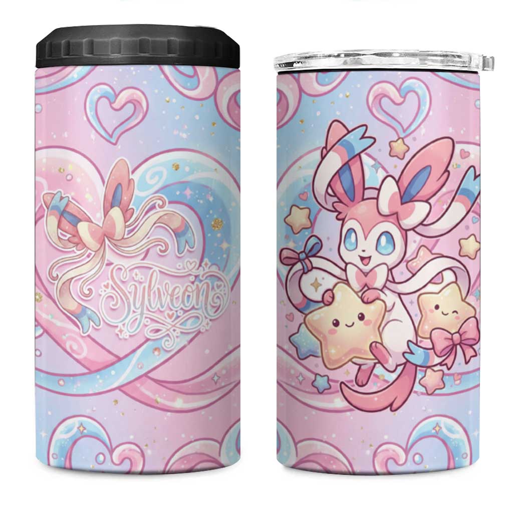 Sylveon 4 in 1 Can Cooler Tumbler Magical Pastel Heart Ribbon Art