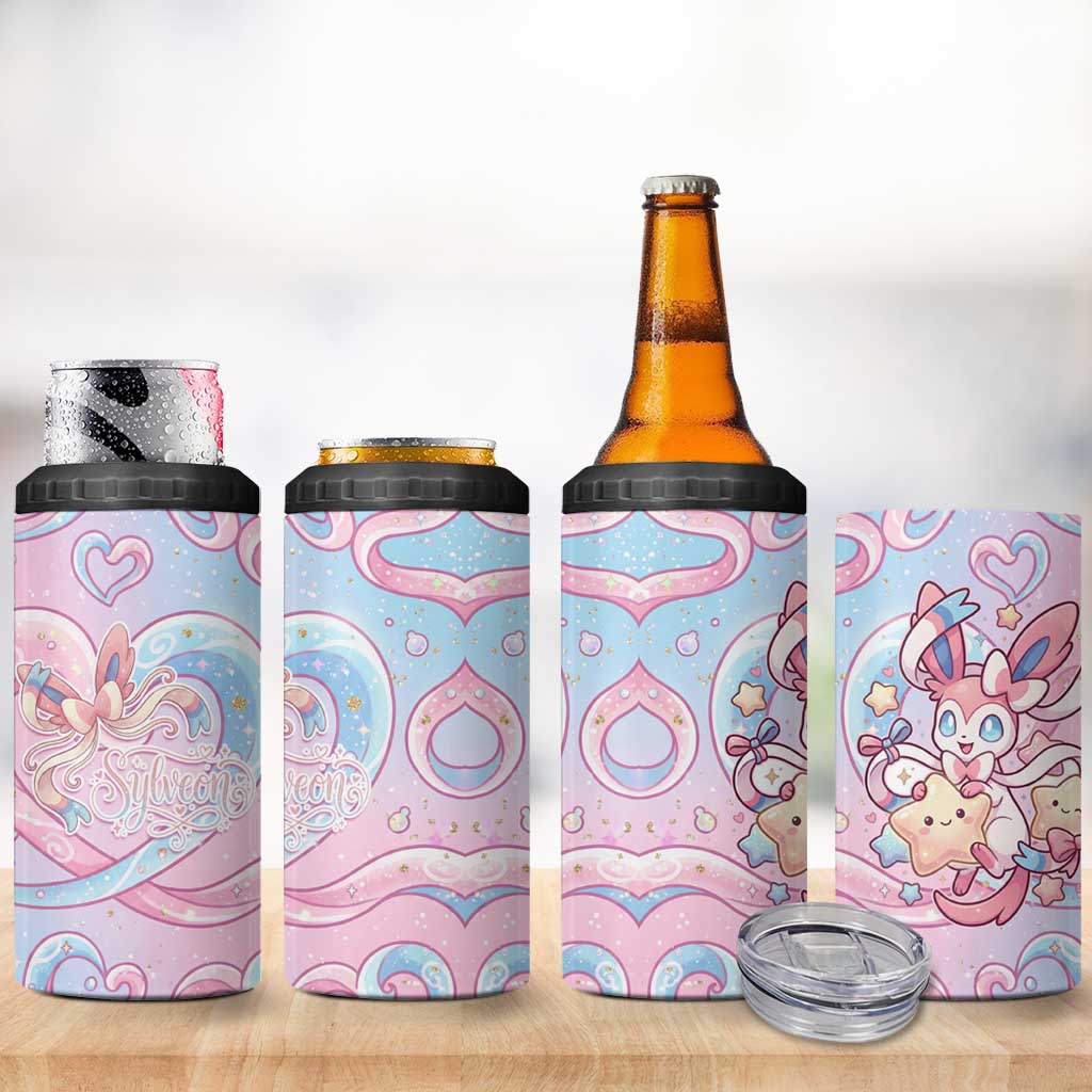 Sylveon 4 in 1 Can Cooler Tumbler Magical Pastel Heart Ribbon Art