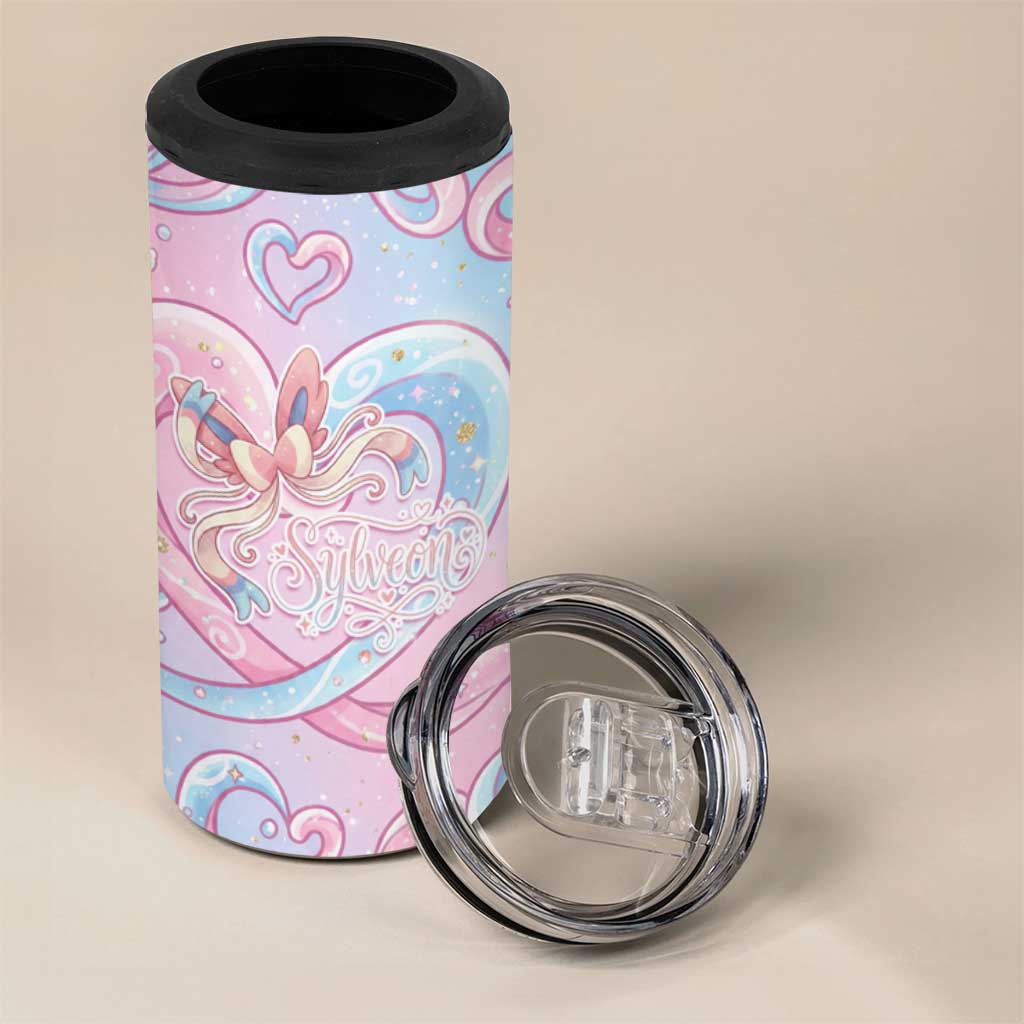 Sylveon 4 in 1 Can Cooler Tumbler Magical Pastel Heart Ribbon Art
