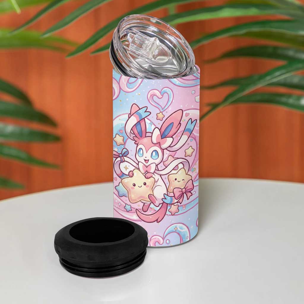 Sylveon 4 in 1 Can Cooler Tumbler Magical Pastel Heart Ribbon Art