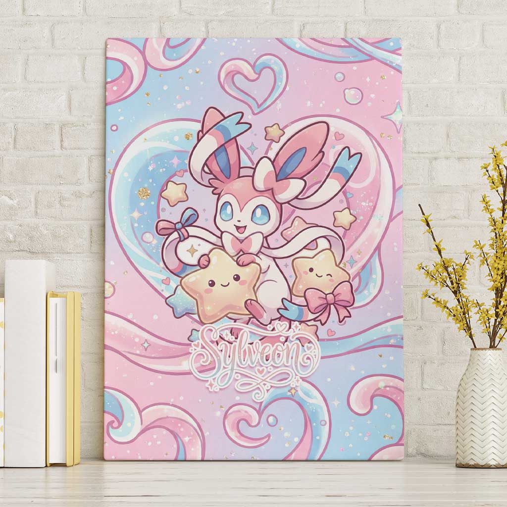 Sylveon Canvas Wall Art Magical Pastel Heart Ribbon Art