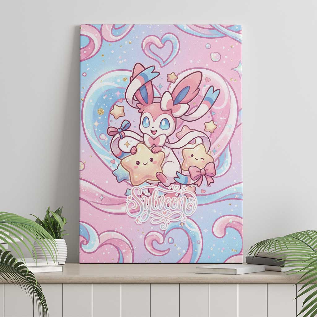 Sylveon Canvas Wall Art Magical Pastel Heart Ribbon Art