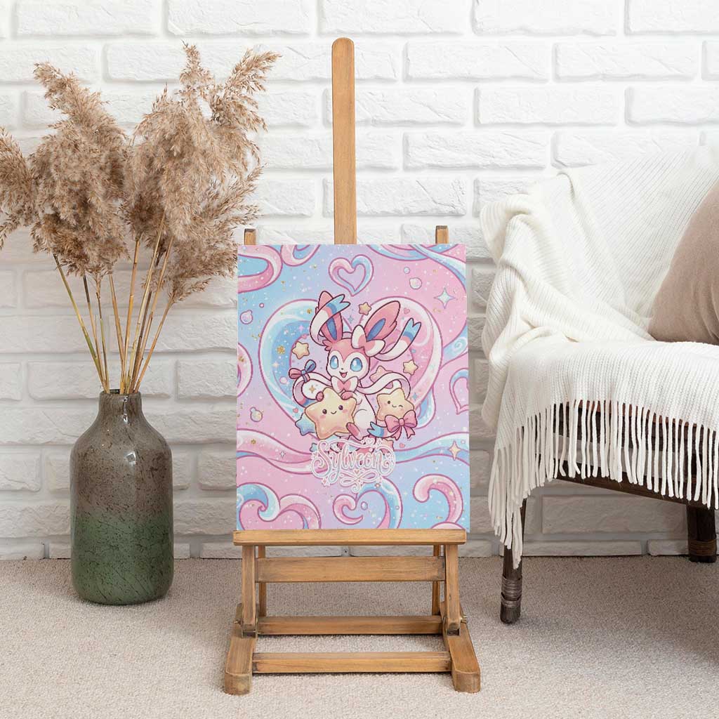 Sylveon Canvas Wall Art Magical Pastel Heart Ribbon Art