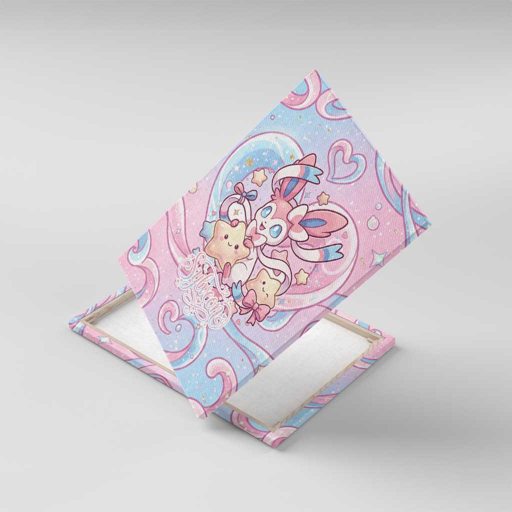 Sylveon Canvas Wall Art Magical Pastel Heart Ribbon Art