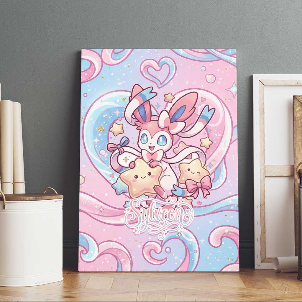 Sylveon Canvas Wall Art Magical Pastel Heart Ribbon Art