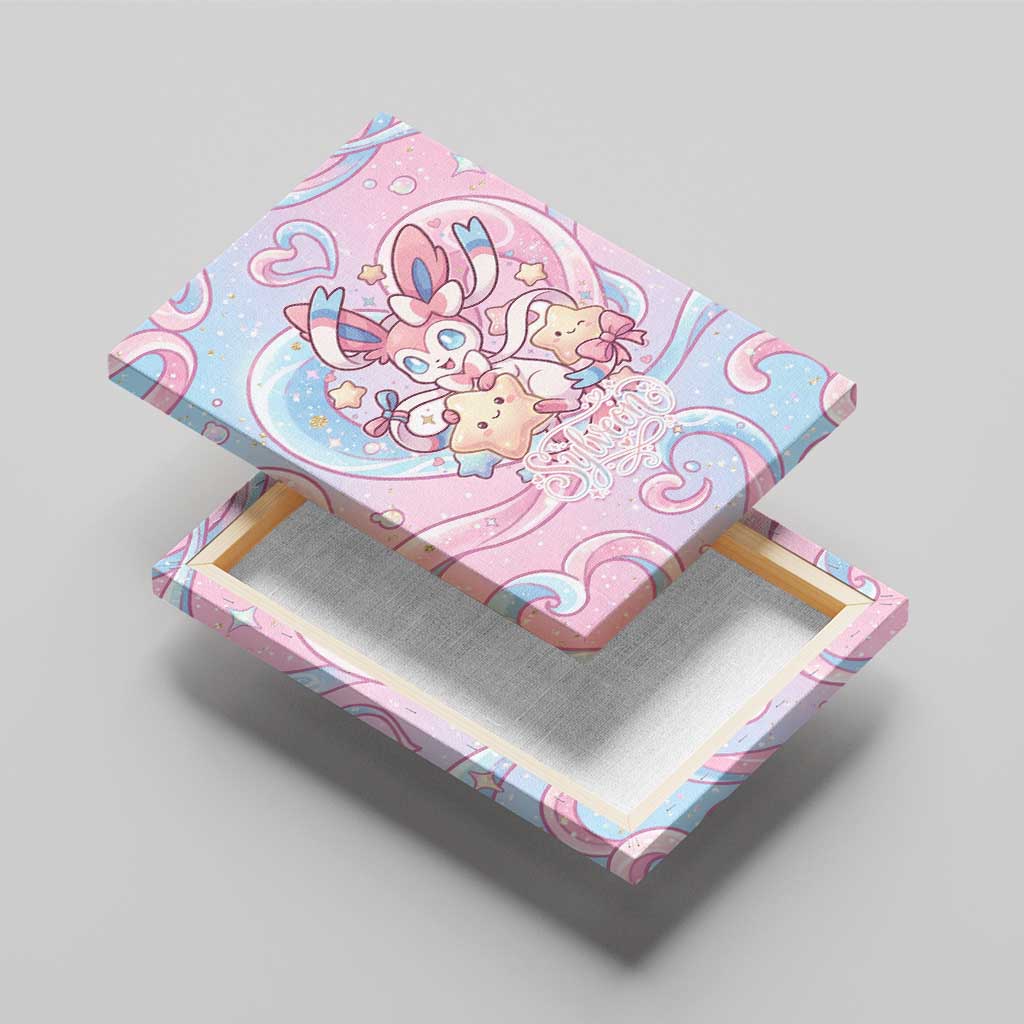 Sylveon Canvas Wall Art Magical Pastel Heart Ribbon Art