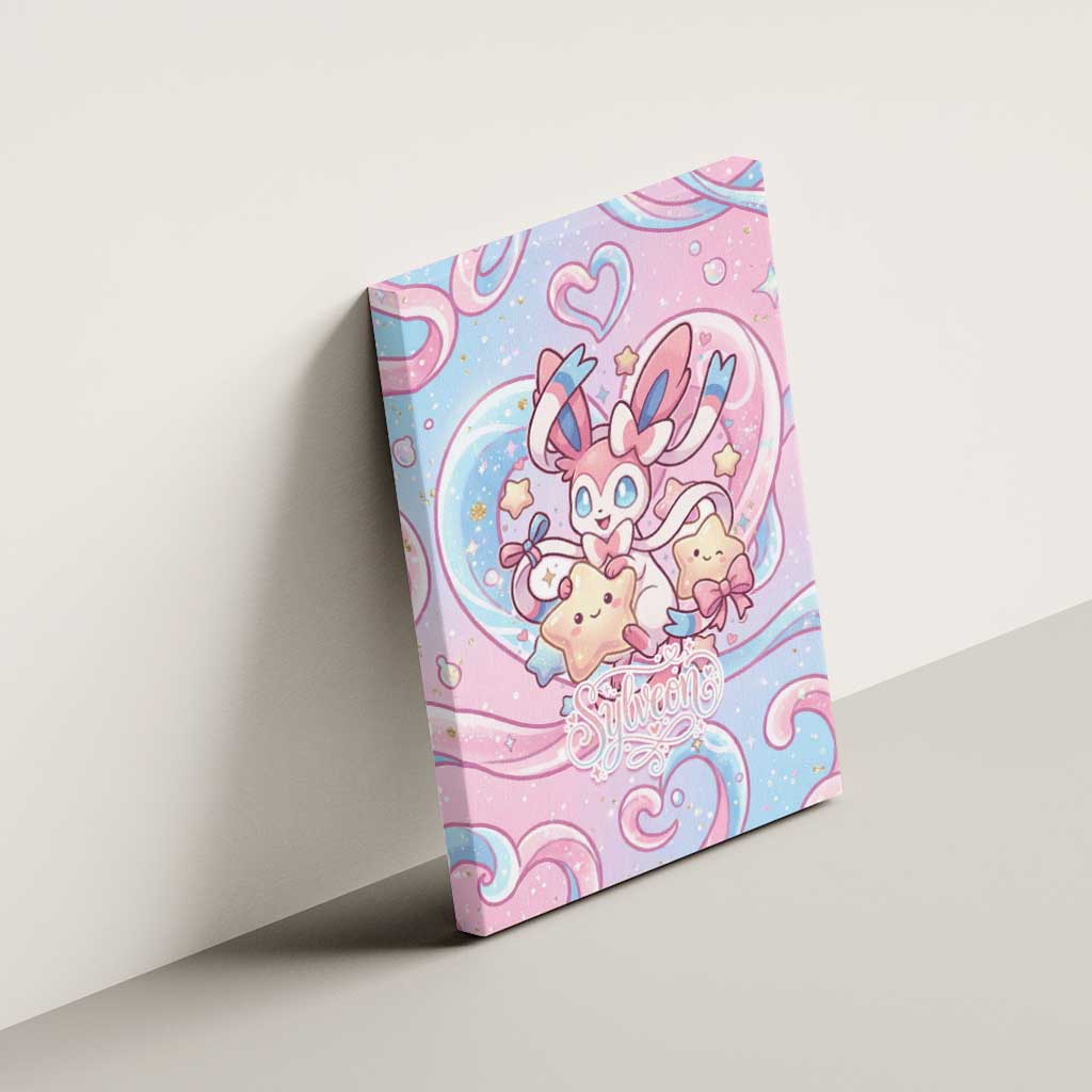 Sylveon Canvas Wall Art Magical Pastel Heart Ribbon Art