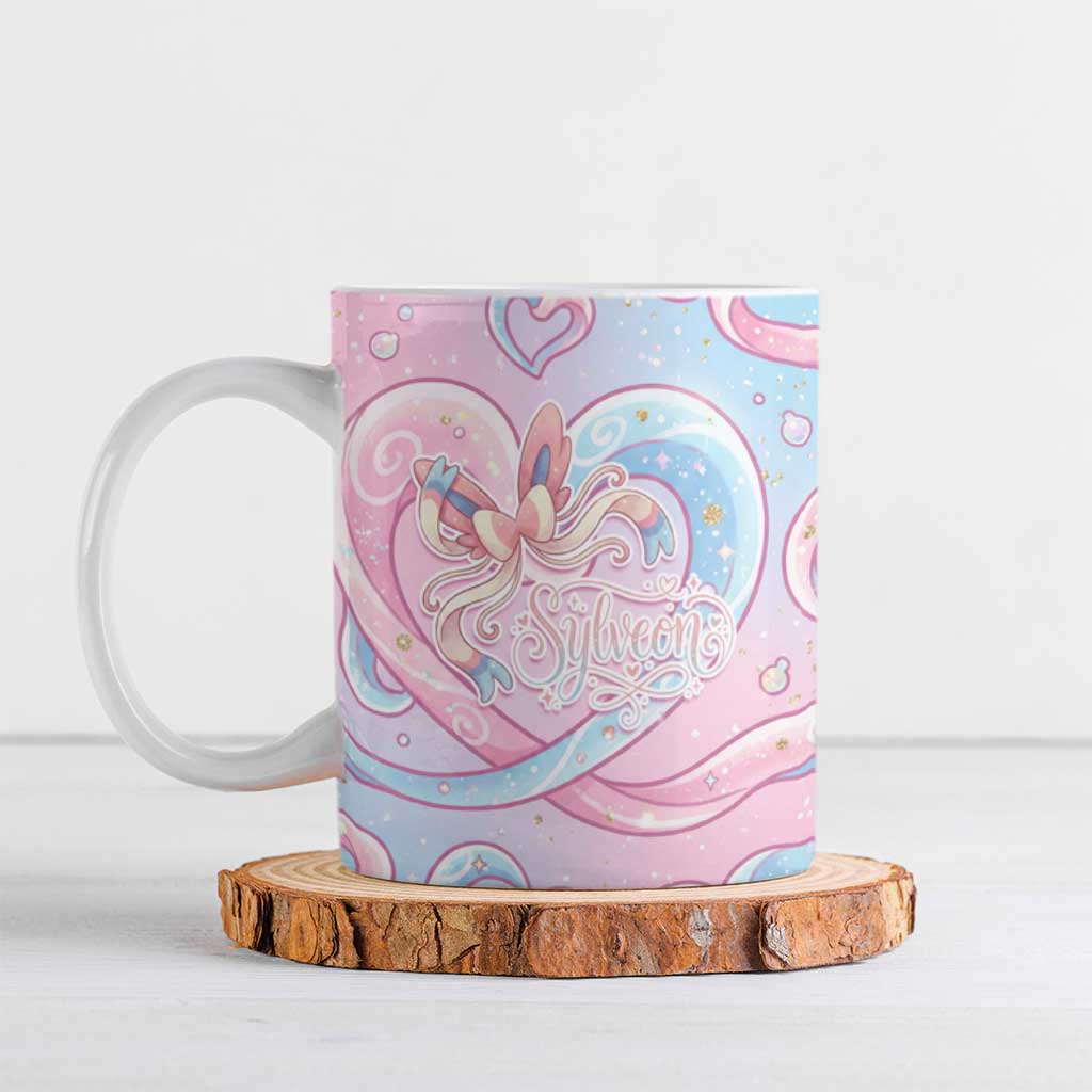 Sylveon Ceramic Mug Magical Pastel Heart Ribbon Art