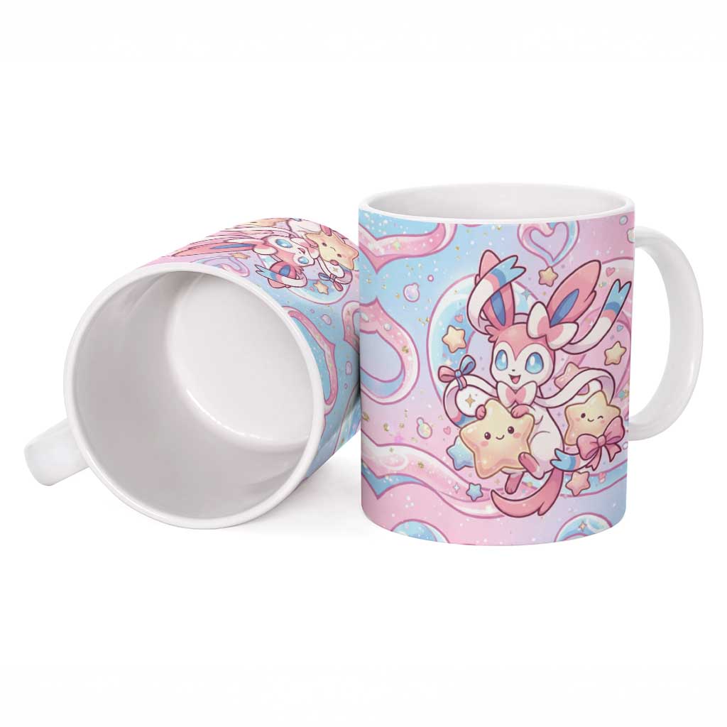 Sylveon Ceramic Mug Magical Pastel Heart Ribbon Art