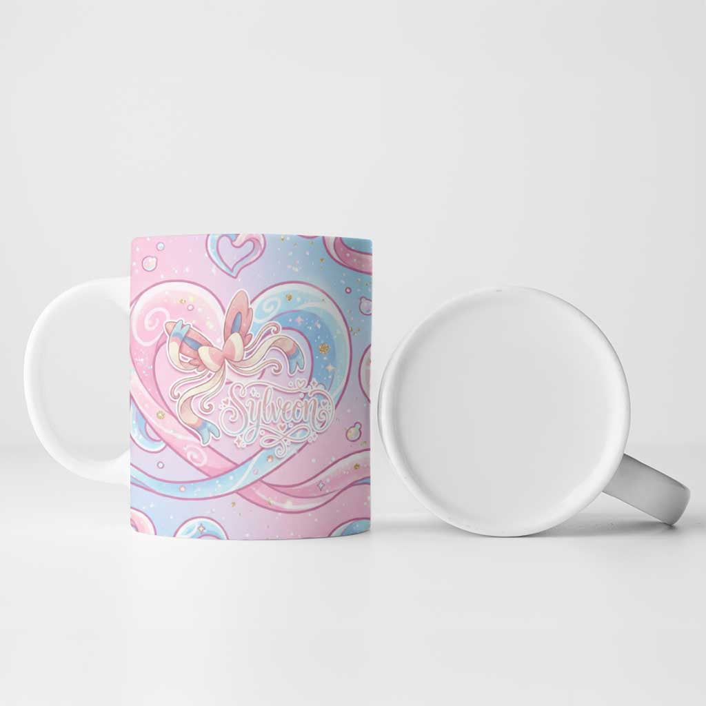Sylveon Ceramic Mug Magical Pastel Heart Ribbon Art