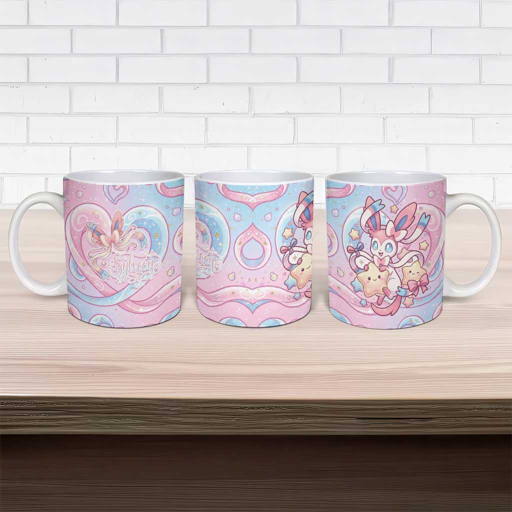 Sylveon Ceramic Mug Magical Pastel Heart Ribbon Art