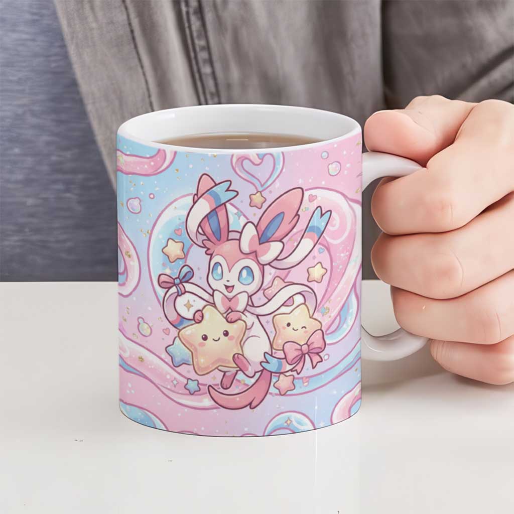 Sylveon Ceramic Mug Magical Pastel Heart Ribbon Art