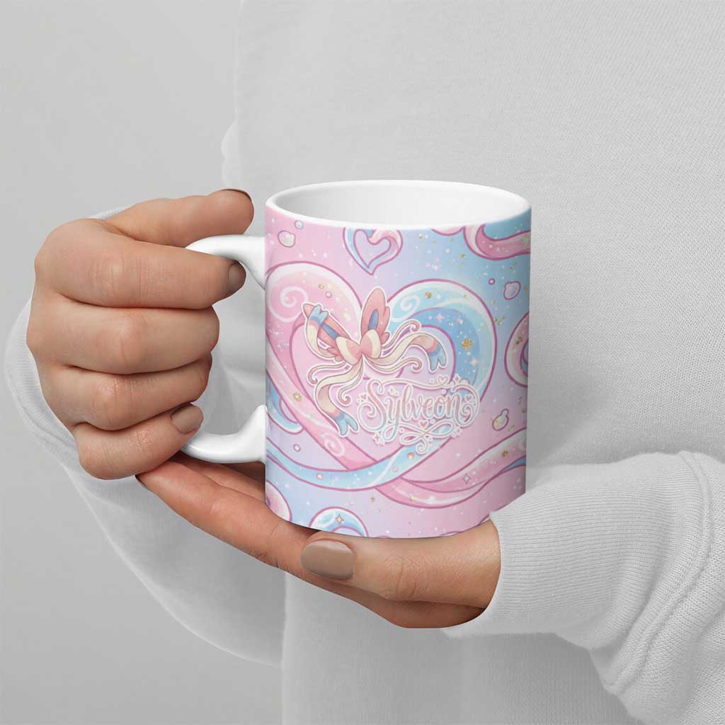 Sylveon Ceramic Mug Magical Pastel Heart Ribbon Art