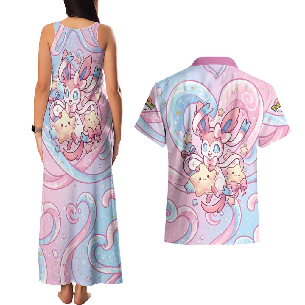 Sylveon Couples Matching Tank Maxi Dress and Hawaiian Shirt Magical Pastel Heart Ribbon Art