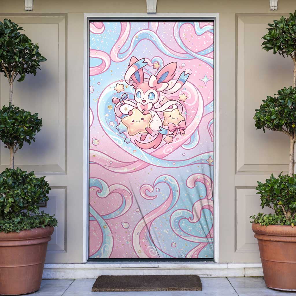 Sylveon Door Cover Magical Pastel Heart Ribbon Art