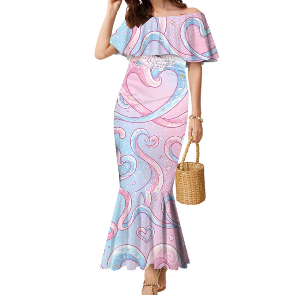 Sylveon Family Matching Mermaid Dress and Hawaiian Shirt Magical Pastel Heart Ribbon Art