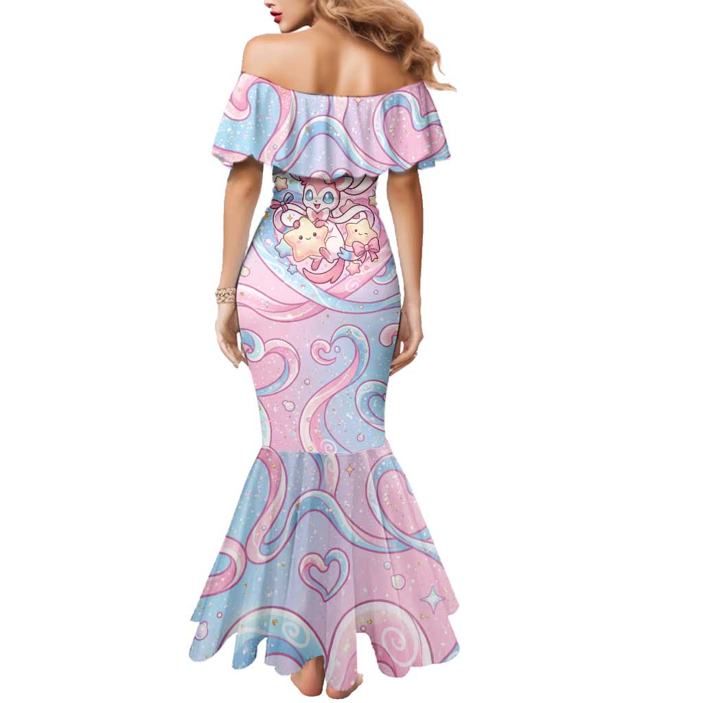 Sylveon Family Matching Mermaid Dress and Hawaiian Shirt Magical Pastel Heart Ribbon Art