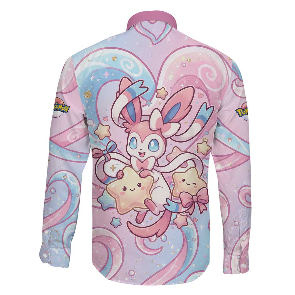 Sylveon Family Matching Off The Shoulder Long Sleeve Dress and Hawaiian Shirt Magical Pastel Heart Ribbon Art