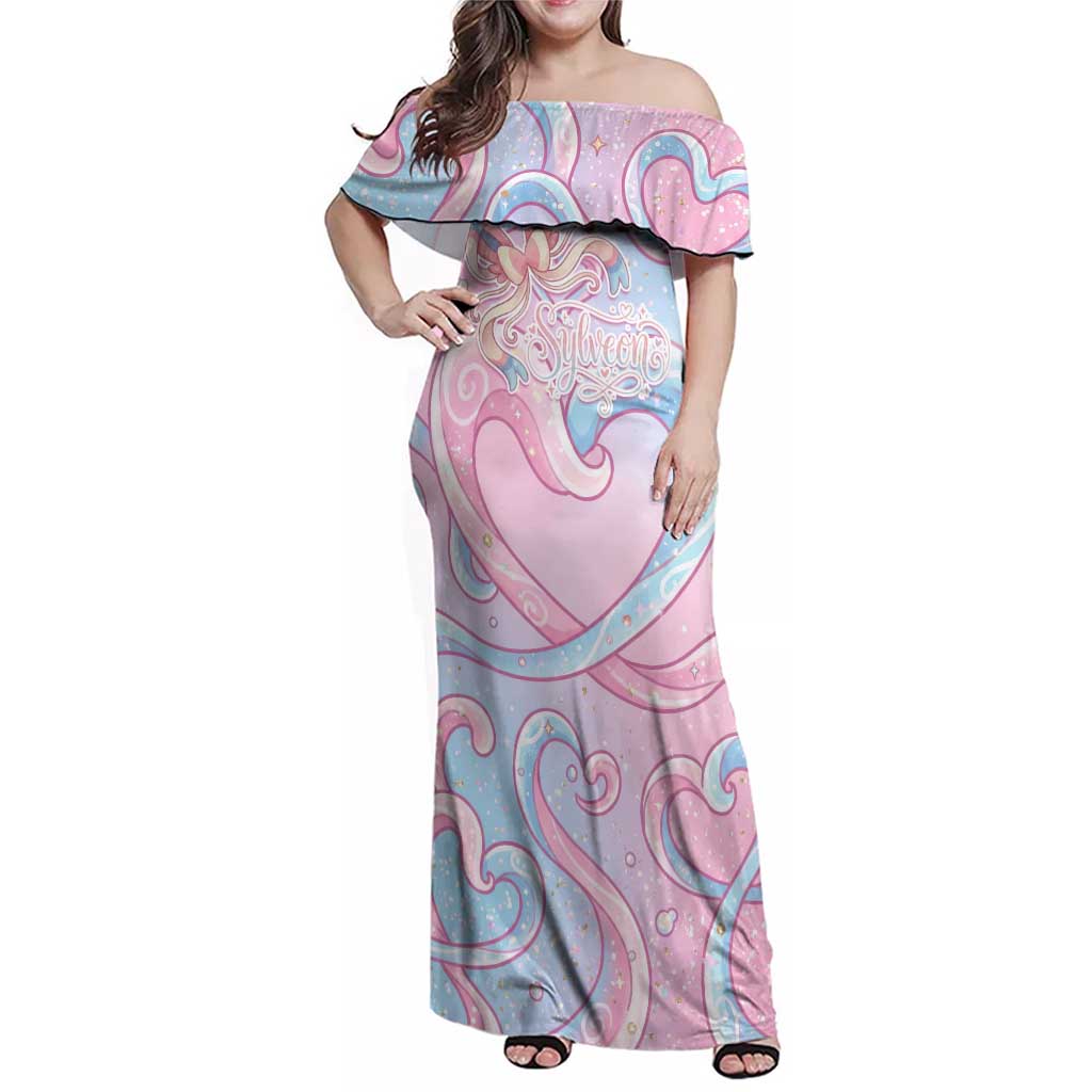 Sylveon Family Matching Off Shoulder Maxi Dress and Hawaiian Shirt Magical Pastel Heart Ribbon Art