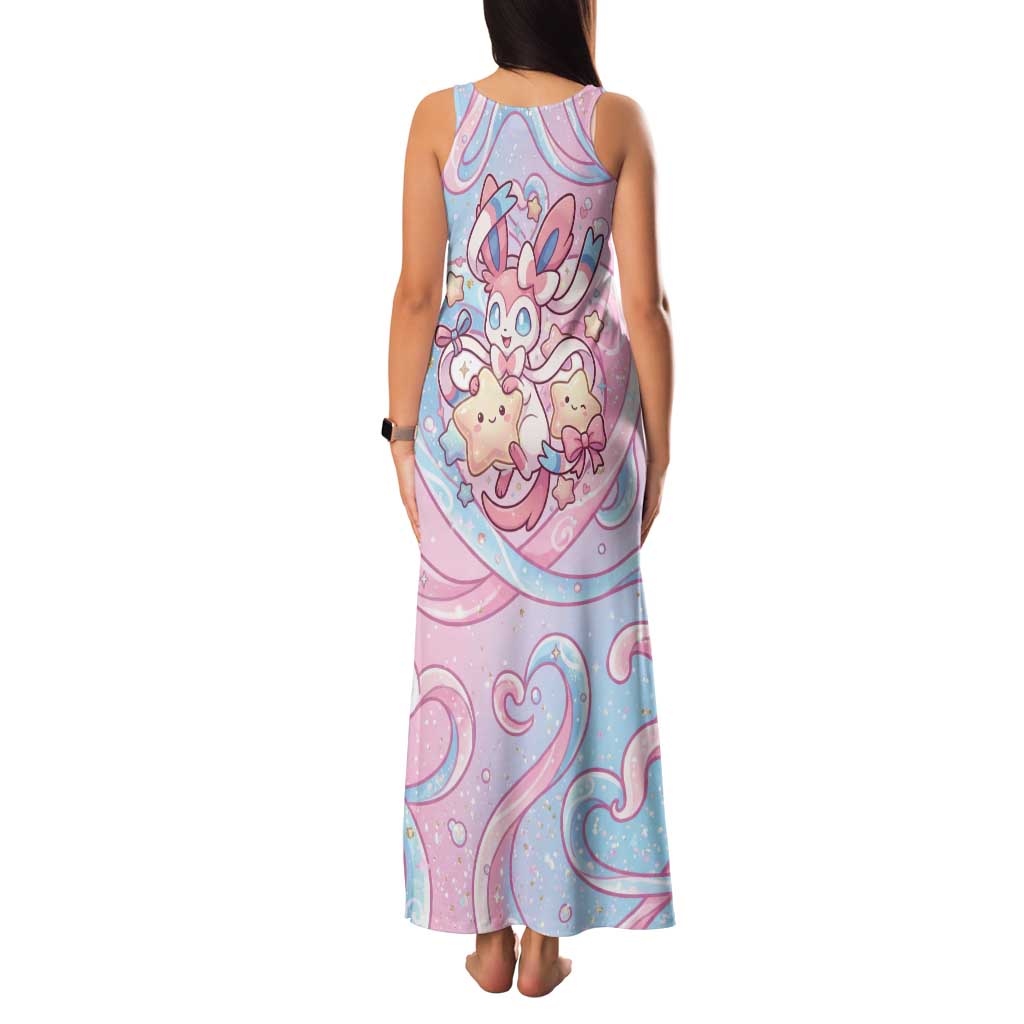 Sylveon Family Matching Tank Maxi Dress and Hawaiian Shirt Magical Pastel Heart Ribbon Art