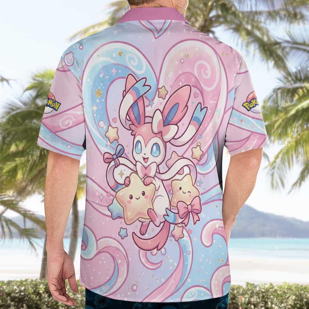 Sylveon Hawaiian Shirt Magical Pastel Heart Ribbon Art