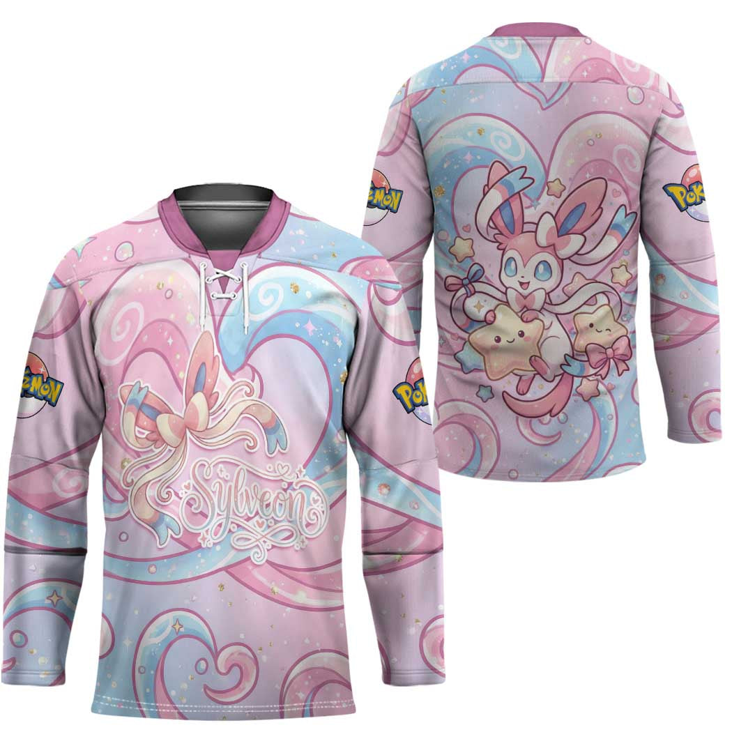 Sylveon Hockey Jersey Magical Pastel Heart Ribbon Art
