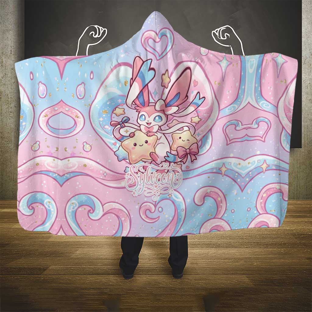 Sylveon Hooded Blanket Magical Pastel Heart Ribbon Art