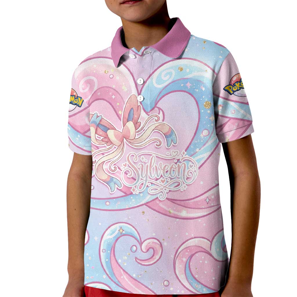 Sylveon Kid Polo Shirt Magical Pastel Heart Ribbon Art