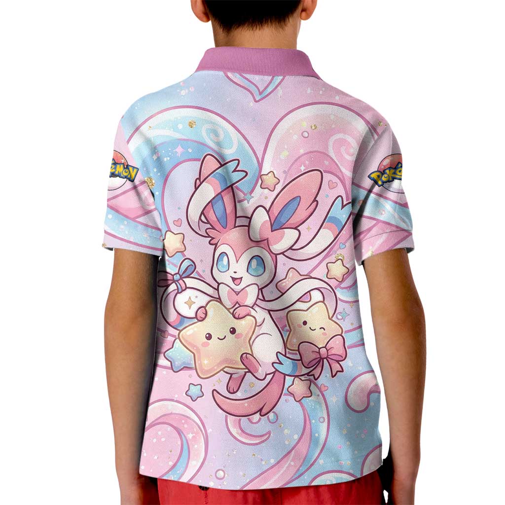 Sylveon Kid Polo Shirt Magical Pastel Heart Ribbon Art