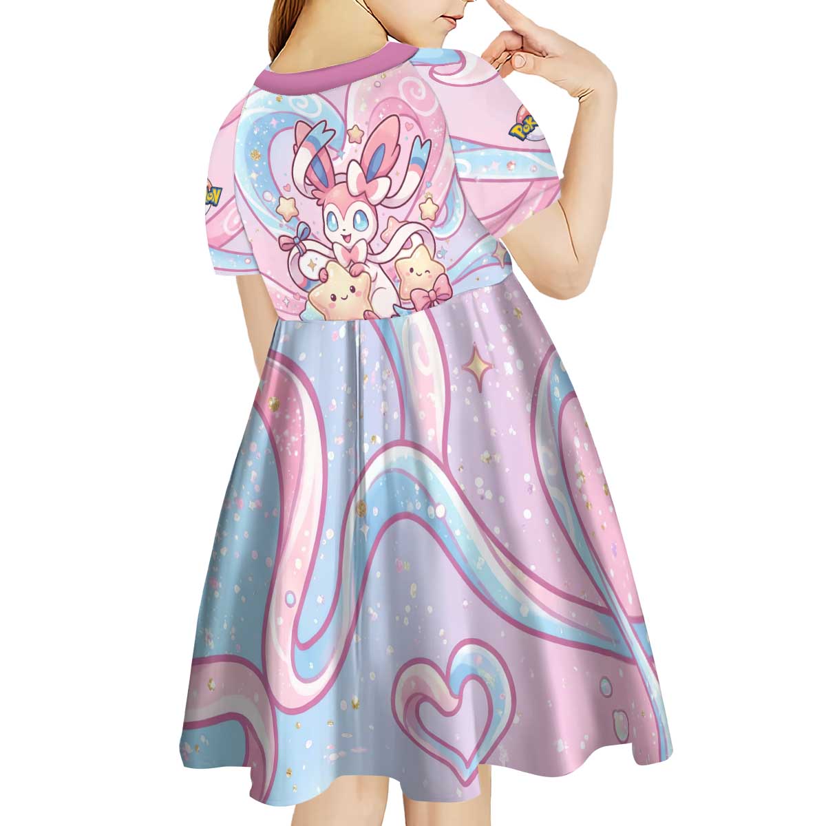 Sylveon Kid Short Sleeve Dress Magical Pastel Heart Ribbon Art