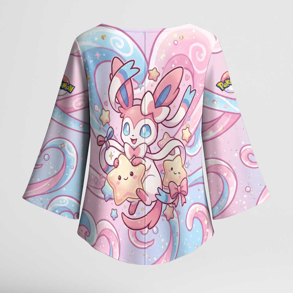 Sylveon Kimono Sleeve Blouse Magical Pastel Heart Ribbon Art