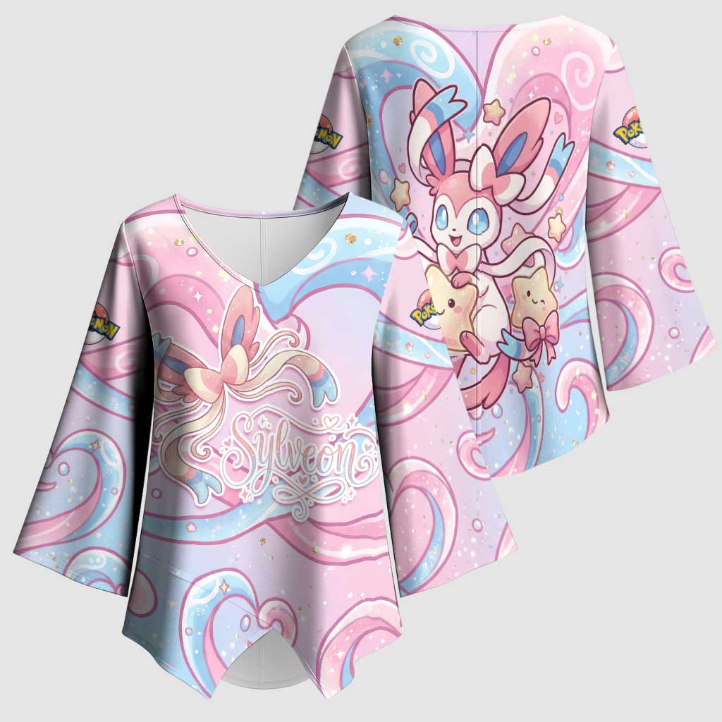 Sylveon Kimono Sleeve Blouse Magical Pastel Heart Ribbon Art