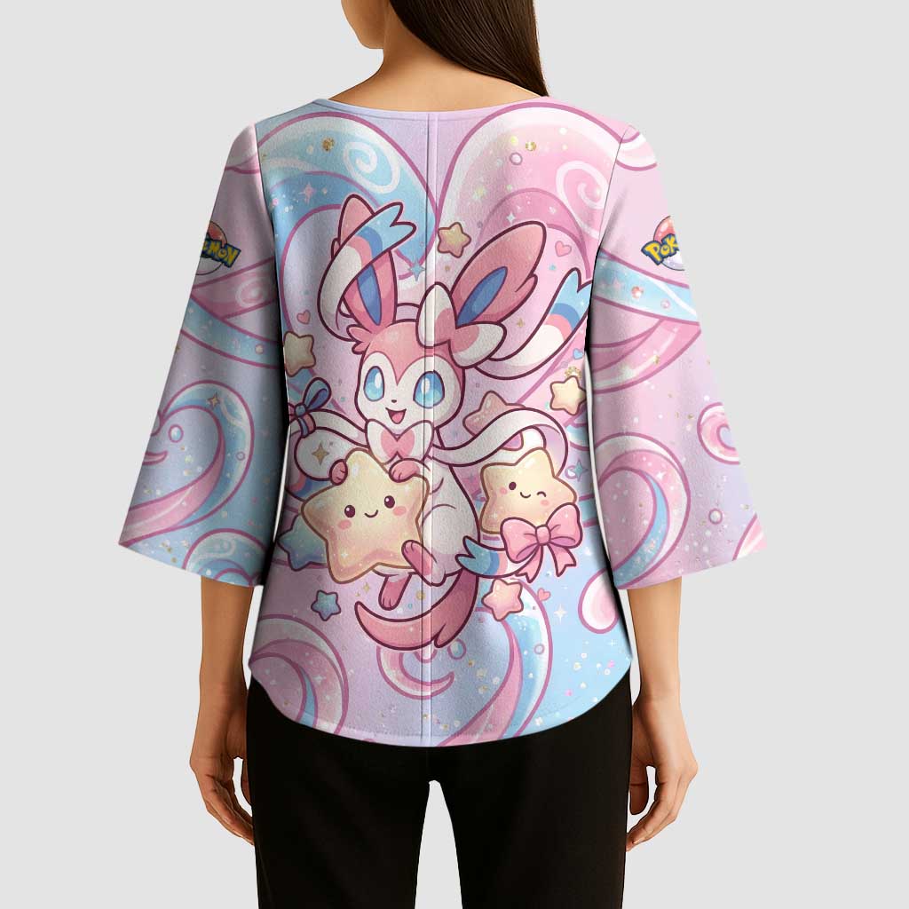 Sylveon Kimono Sleeve Blouse Magical Pastel Heart Ribbon Art