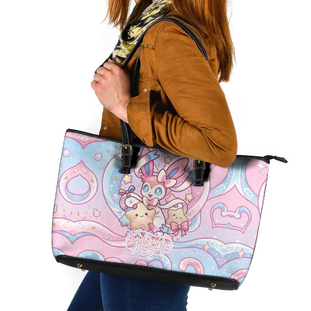 Sylveon Leather Tote Bag Magical Pastel Heart Ribbon Art