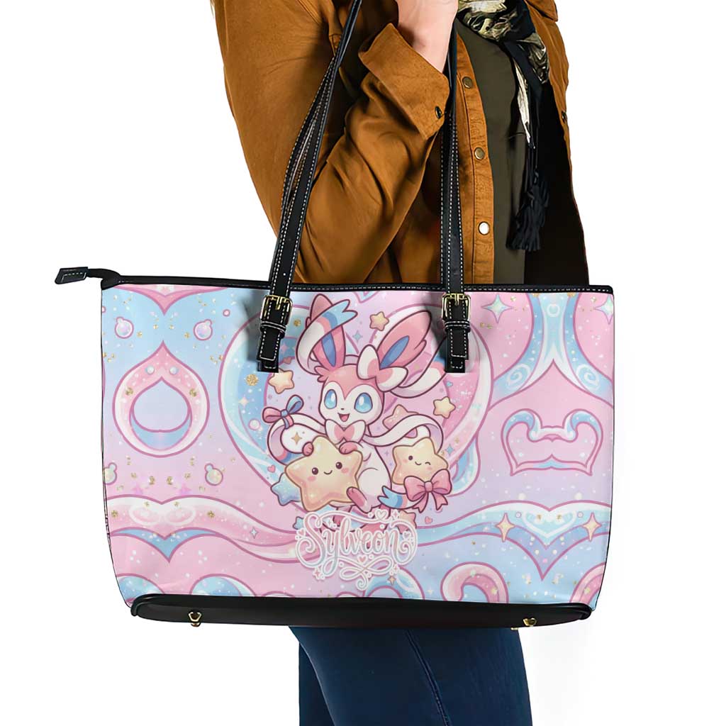 Sylveon Leather Tote Bag Magical Pastel Heart Ribbon Art