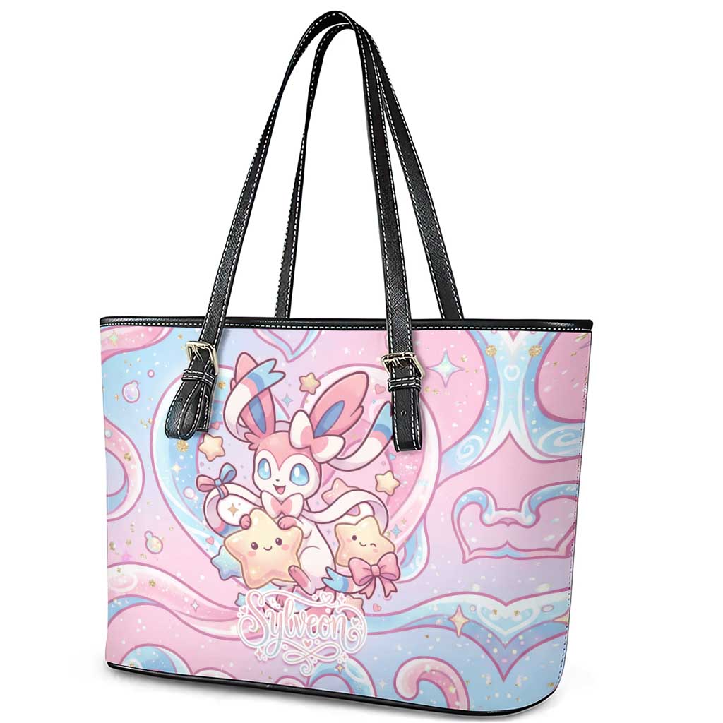 Sylveon Leather Tote Bag Magical Pastel Heart Ribbon Art